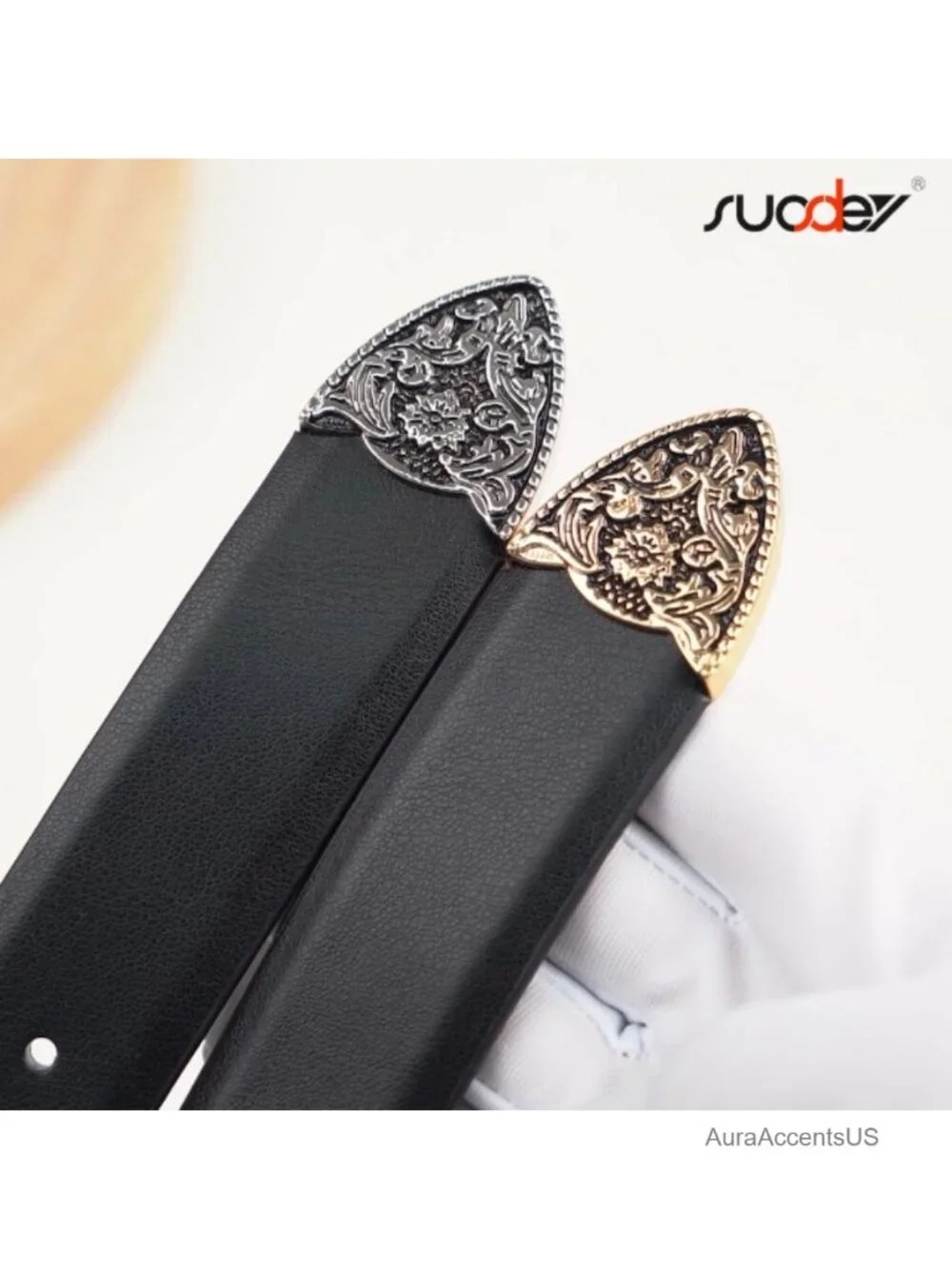 Western Faux Leather Belt with Vintage Metal Buckle for Women